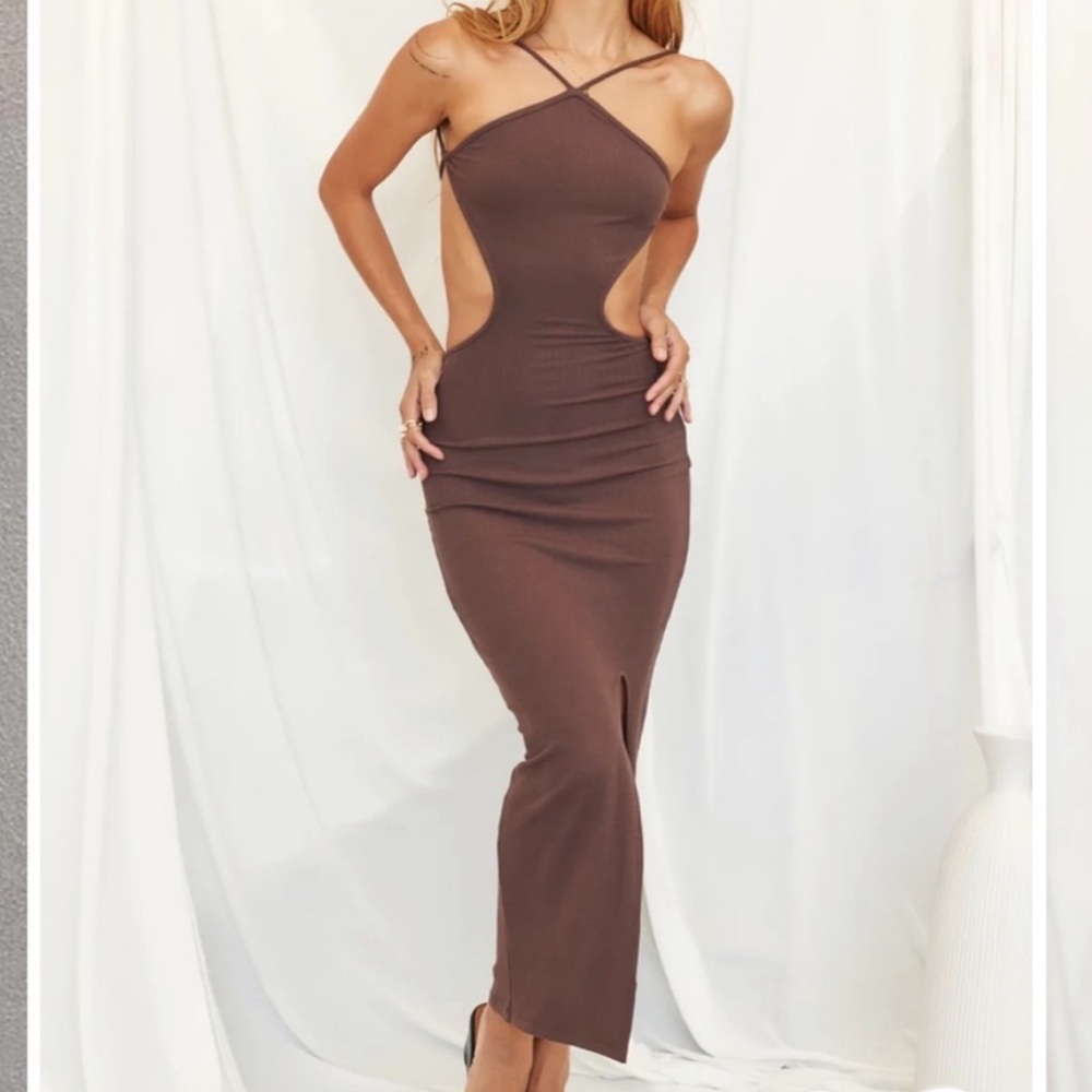 12th Tribe Brown Cut Out Halter Dress